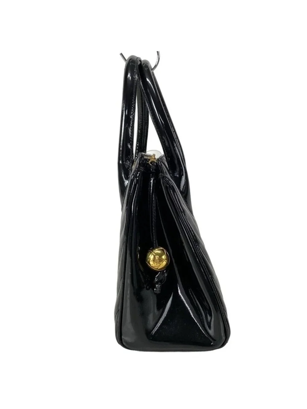 Chanel Handbag Stitch Black Gold Ball Charm Leather